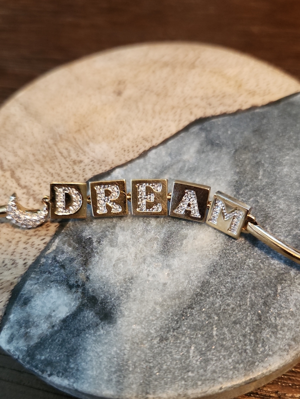 Nadri Dream Letter Gold Bracelet with Pave Crystals